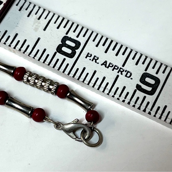 Artisan Red Silver Beaded Necklace - Picture 5 of 6